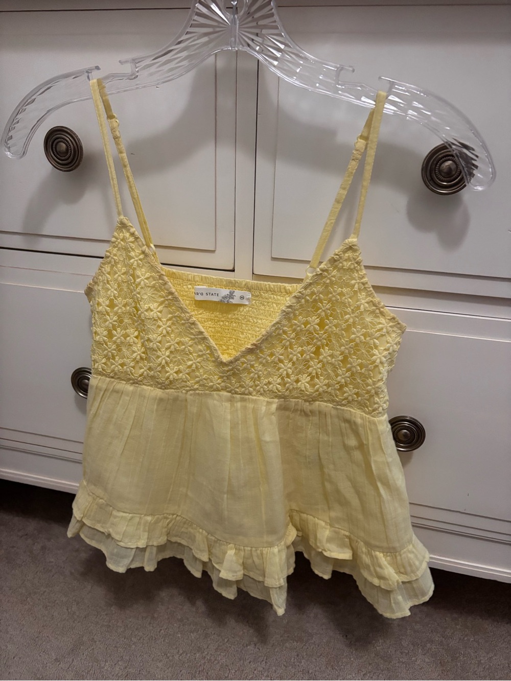 Altard State Women's Yellow Embroidered Ruffle Cami Top